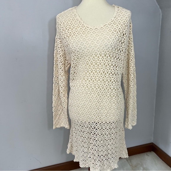 Vintage ecru white cotton crochet swimsuit coverup resortwear beach vacay swim - Picture 11 of 11
